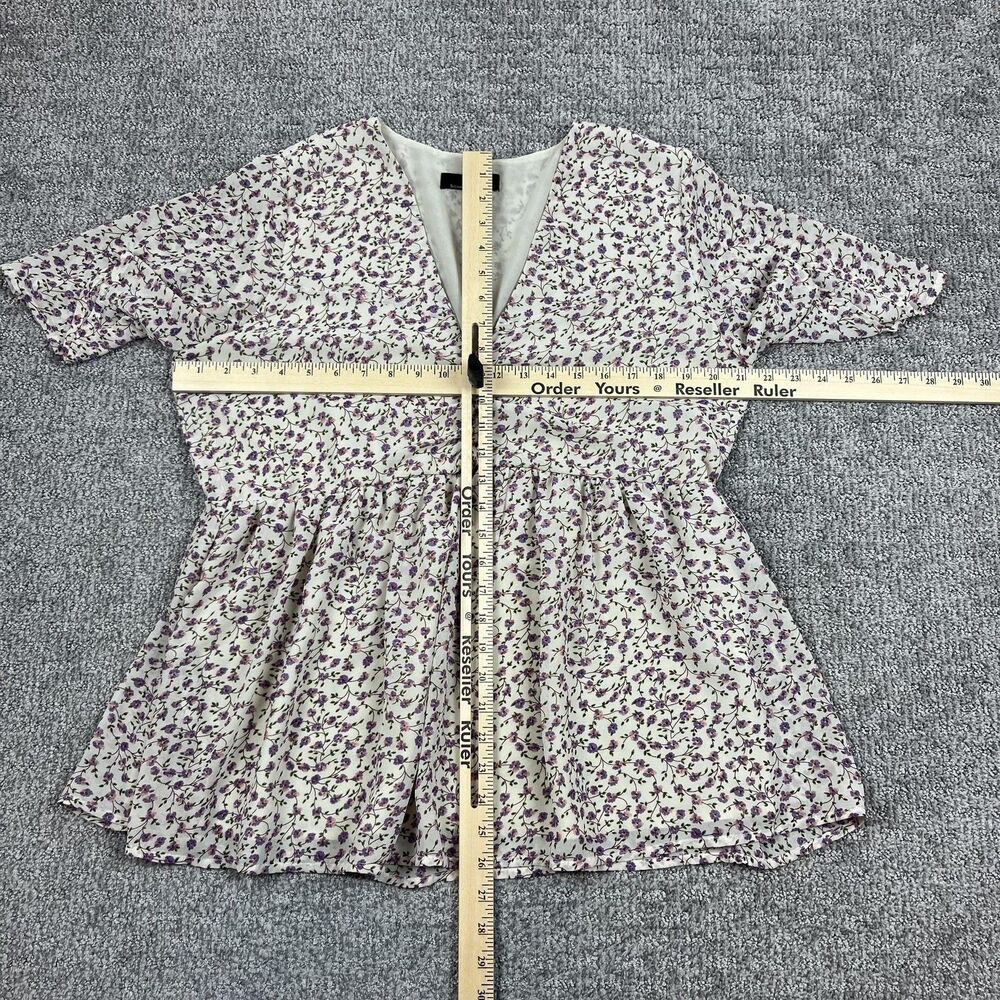 Suzanne Betro Top Womens XL Purple Ditsy Floral Blouse Boho Peplum Babydoll - Picture 5 of 6